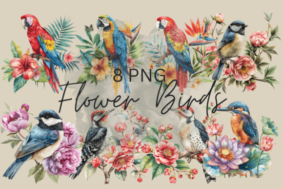 Download Vintage Bird in Flowers Watercolor Birds - Flower Collection