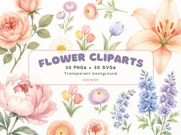 Download Flowers Watercolor Cliparts, Pastel PNG - Flower Collection