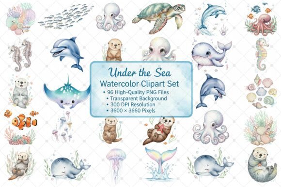 Download Under the Sea Watercolor ClipArt Set - Premium Bundle