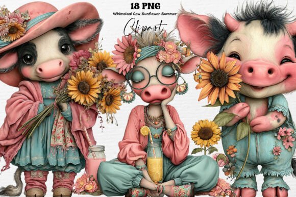 Download Whimsical Cow Sunflower Summer PNG - Flower Collection