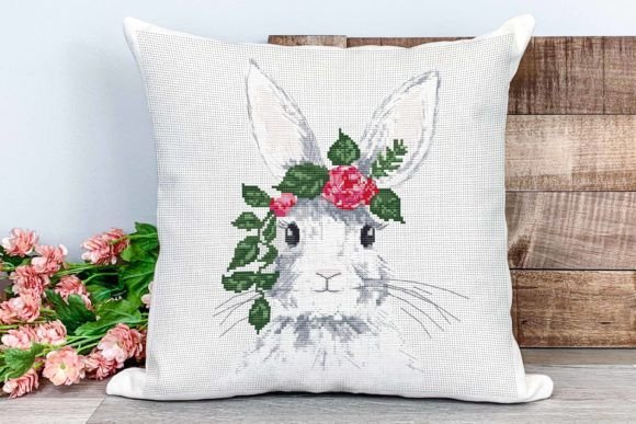 Download Bunny with Flowers Cross Stitch PDF - Flower Collection