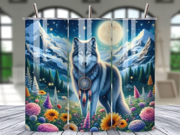 Download Dreamcatcher Wolf Flower Meadow Moon PNG - Flower Collection