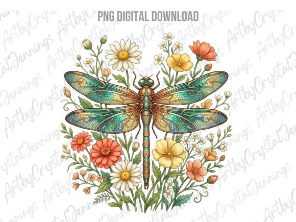Download Watercolor Dragonfly Wildflower PNG - Flower Collection
