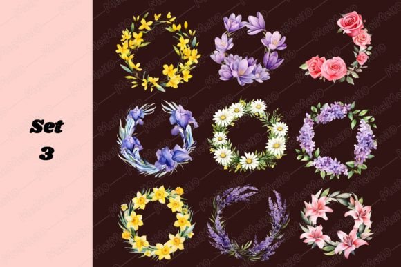 Download Watercolor Round Circle Flower Frame Set - Flower Collection