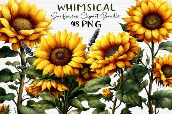 Download Watercolor Sunflowers Clipart Bundle PNG - Flower Collection