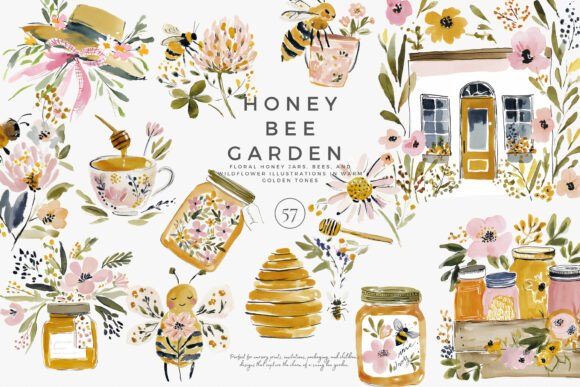 Download Charming Honey Bee Garden Clipart Set - Garden clipart Collection