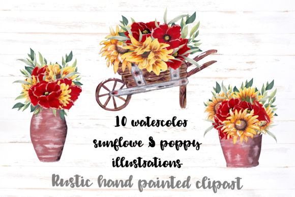 Download Watercolor Sunflower Poppy Illustrations - Flower Collection