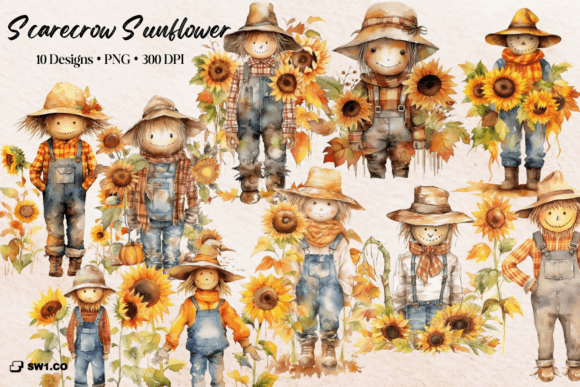 Download Watercolor Scarecrow Sunflower Clipart - Flower Collection