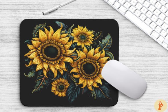 Download Tribal Art Large Sunflowers Mouse Pad - Flower Collection