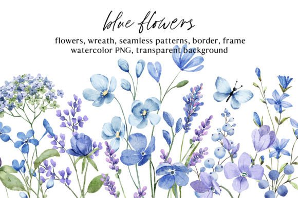 Download Blue Flowers Watercolor PNG Clipart. - Flower Collection