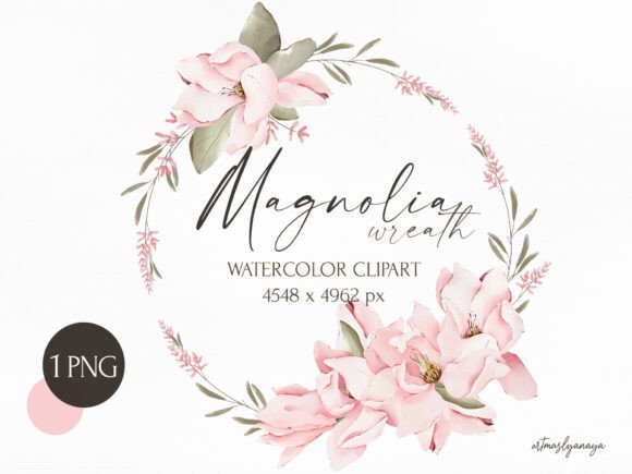 Download Watercolor Wreath of Magnolia Flower - Flower Collection