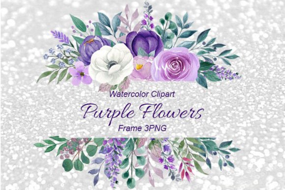 Download Watercolor Purple Flower Frame Clipart - Flower Collection