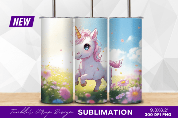 Download Cute Unicorn in Flower Meadow Tumbler - Flower Collection