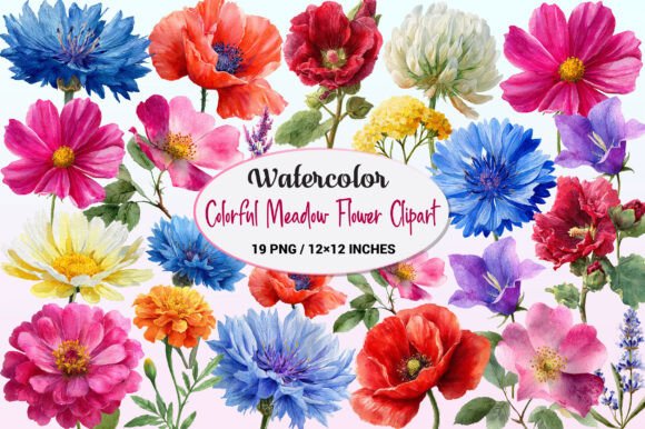 Download Colorful Meadow Flower Clipart PNG. - Flower Collection