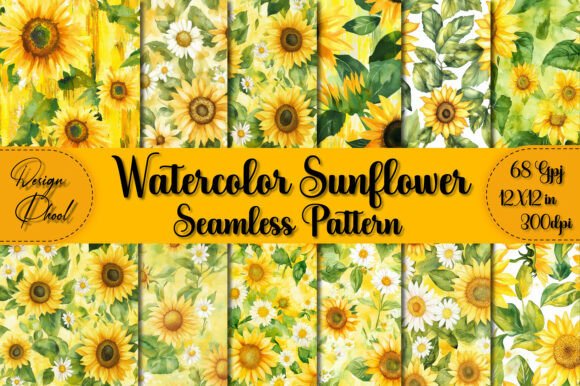 Download Watercolor Sunflower Seamless Patterns - Flower Collection