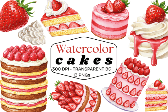 Download Watercolor Strawberry Cakes - Cakes Collection