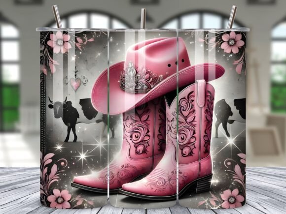 Download Pink Cowgirl Hat Boots Flowers Tumbler - Flower Collection