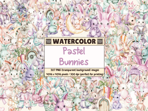 Download Pastel Bunnies Watercolor Clipart - Pastel Collection