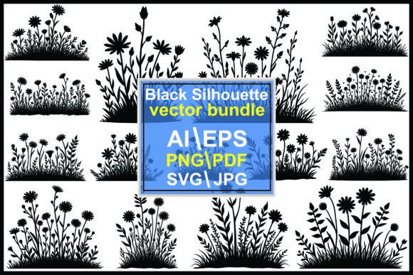 Download Silhouette of Grass and Wildflowers Set - Flower Collection