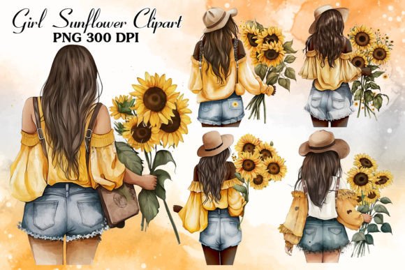 Download Sunflower Girl Watercolor Clipart - Flower Collection