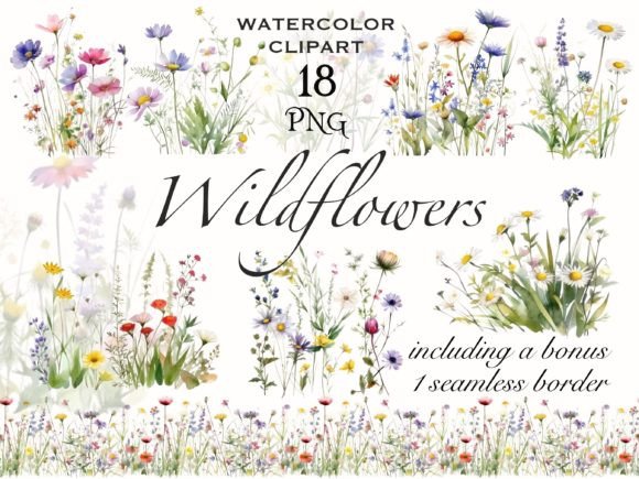 Download Wildflower Meadow Watercolor Clipart - Flower Collection