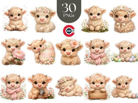 Download Spring Baby Highland Cow with Flowers - Flower Collection