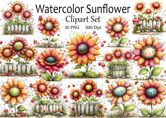 Download Watercolor Sunflower PNG Clipart Set - Flower Collection