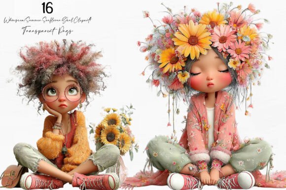 Download Whimsical Summer Sunflower Girl Clipart - Flower Collection