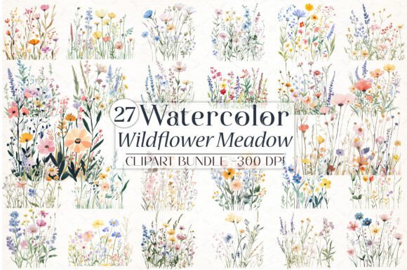 Download Wildflower Meadow Watercolor Clipart - Flower Collection
