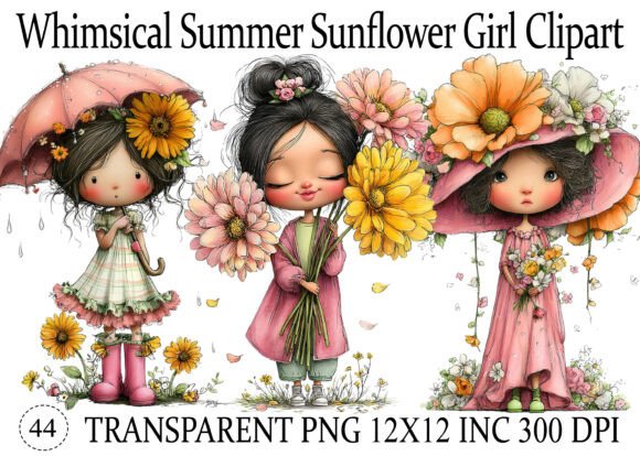 Download Whimsical Summer Sunflower Girl Clipart - Flower Collection
