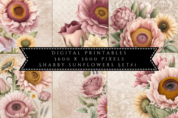 Download Shabby Sunflower Illustrations Set 1 - Flower Collection