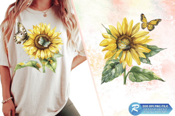 Download Sunflower with Butterfly Clipart Design - Flower Collection