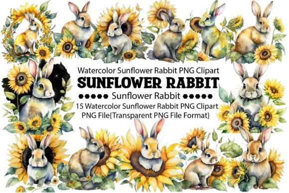 Download Watercolor Sunflower Rabbit PNG Bundle - Flower Collection