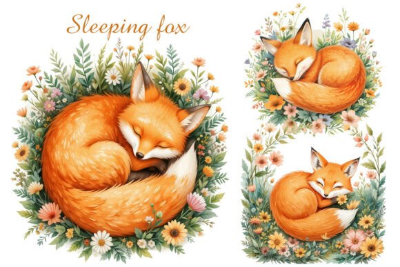 Download Sleeping Fox in a Flower Meadow. 5 Png - Flower Collection