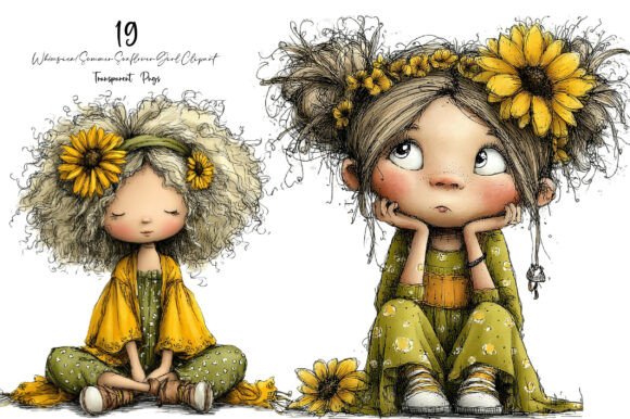 Download Whimsical Summer Sunflower Girl Clipart - Flower Collection