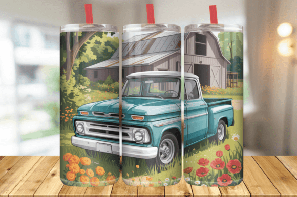Download Old Truck Flower Meadow Tumbler Wrap PNG - Flower Collection
