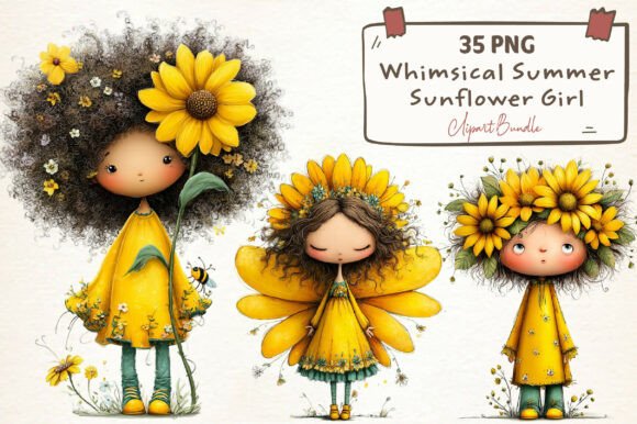 Download Whimsical Summer Sunflower Girl Clipart - Flower Collection