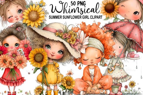 Download Whimsical Summer Sunflower Girl Clipart - Flower Collection