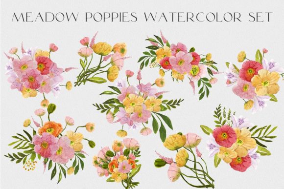 Download Watercolor Set Flower Meadow Poppies Png - Flower Collection
