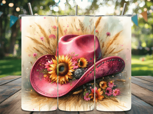 Download Watercolor Cowgirl Hat Sunflower Tumbler - Flower Collection