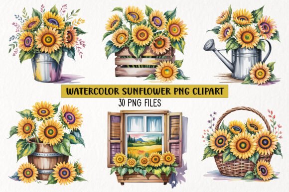 Download Watercolor Sunflower PNG Clipart Bundle - Flower Collection