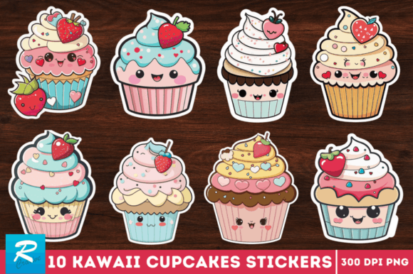 Download Kawaii Cupcakes Valentine Stickers Png - Cakes Collection