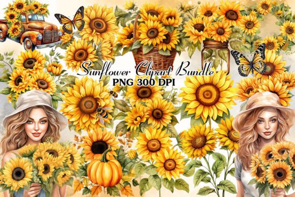 Download Fall Sunflower Watercolor Clipart Bundle - Flower Collection